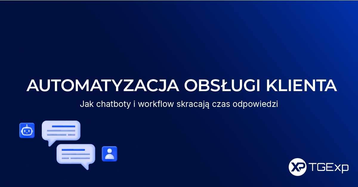 Automatyzacja obsługi klienta – chatbot i workflow, ikony na grafice TGExp